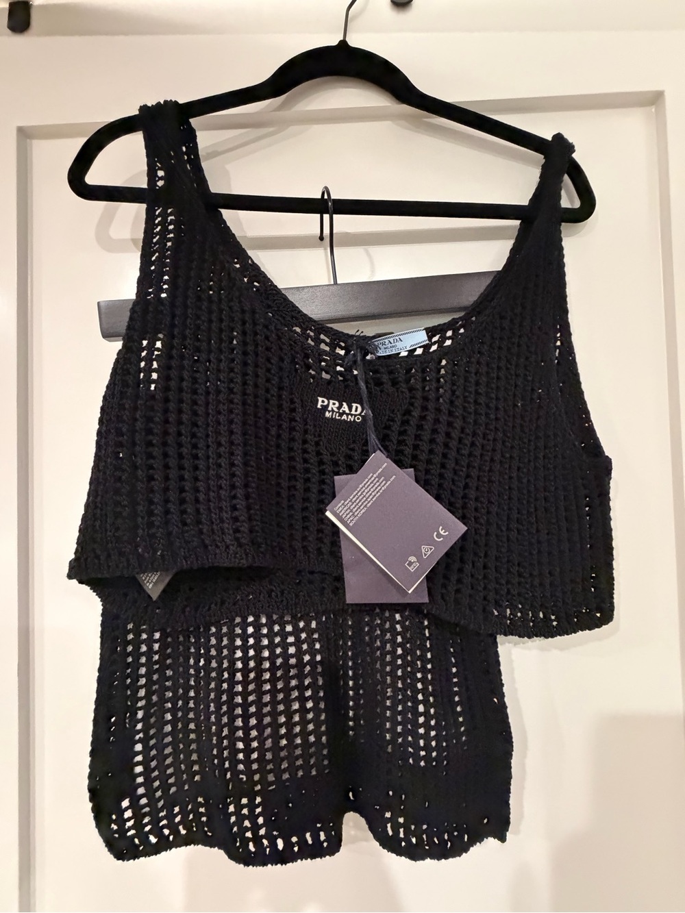 Prada Black Open-Weave Knit Tank with Tag